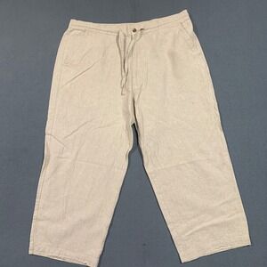 Cubavera‎ Mens Linen Blend Capri Pants XLarge Drawstring Waist Beige Casual